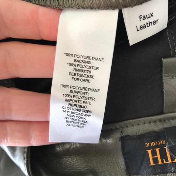 90s Y2K Truth Faux Leather Skirt Green Mini Academia Festival Western Army Olive - Picture 9 of 9